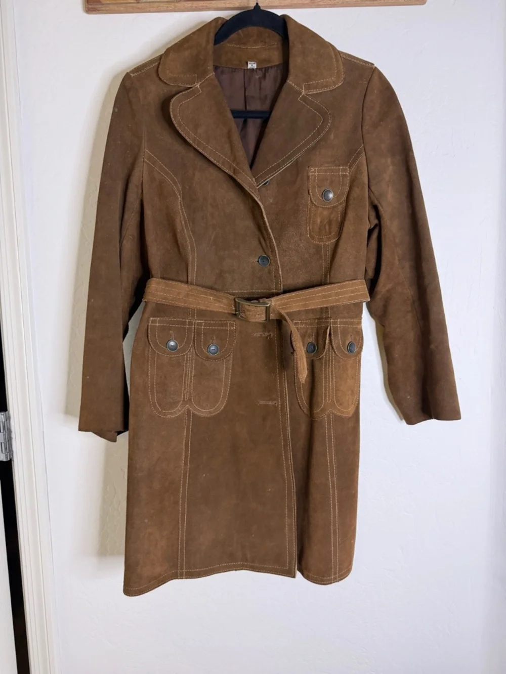 Vintage Brown Suede  Long Coat with Belt Made in Canada - Picture 7 of 10